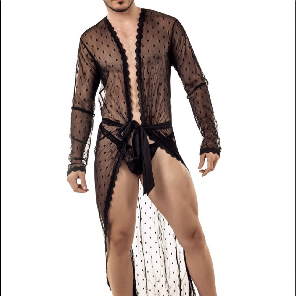 Black Long See Through Lace Kimono #99424
